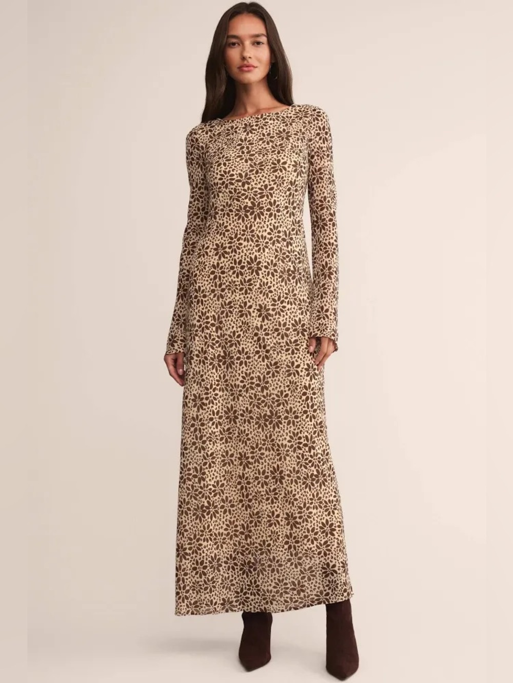 New! Z Supply Campbell Floral Maxi Long-Sleeve Floral Maxi in Chocolate Cherry